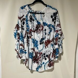 Fever Women Ruffled Sleeves Crew Neck Blouse Small